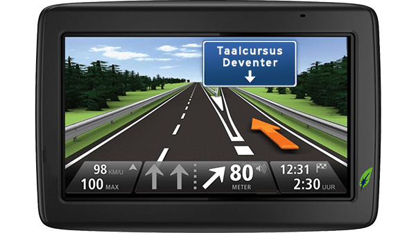Screenshot navigatiesysteem met tekst Taalcursus Deventer aangegeven - in kleur op transparante achtergrond - 600 * 337 pixels